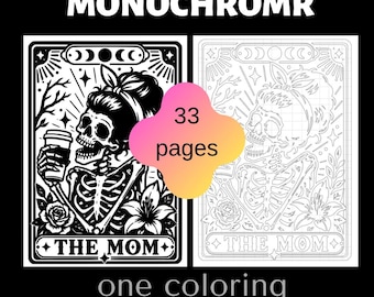 Dark Humor Skeleton Coloring Book, Retro Gothic Pages, Funny Quotes (PDF Download)