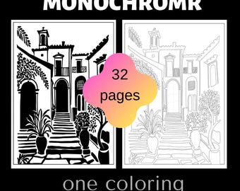 Monochrome Coloring Pages | 32 Bold Line Art Pages (PDF Download)