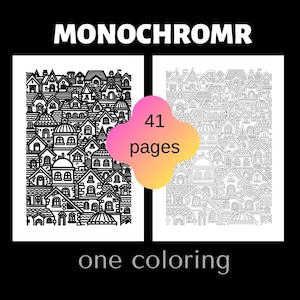 Monochrome Cozy Village Coloring Book | 41 Pages Adult Relaxation (PDF Pattern)