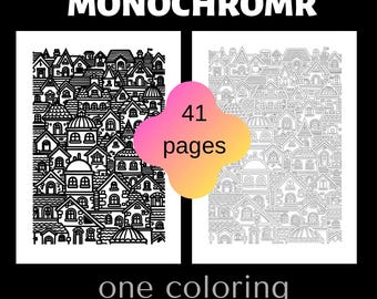 Monochrome Cozy Village Coloring Book | 41 Pages Adult Relaxation (PDF Pattern)