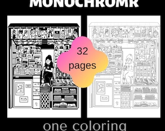 Monochrome Coloring Book | 32 Cozy Interior Pages (PDF Download)