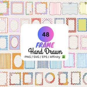 48 Hand Drawn Frame SVG Bundle, Cute Pastel Frame Clipart, PNG EPS Affinity, Scrapbook Border, Journal Frame, Canva Frame, Digital Download