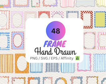48 Hand Drawn Frame SVG Bundle, Cute Pastel Frame Clipart, PNG EPS Affinity, Scrapbook Border, Journal Frame, Canva Frame, Digital Download