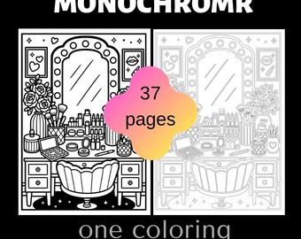 37 Monochrome Coloring Pages, Cozy Adult Coloring Book (PDF Download)