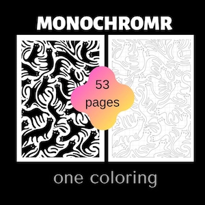 Monochromes Malbuch, 53 Seiten Optische Täuschung PDF, Schnittmusterblätter (Digitaler Download)