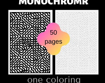 50 Monochrome Abstract Pattern Coloring Pages, Relaxing Art (PDF Download 8.5x11)
