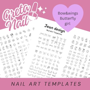 kawaii Nail Art Templates, Flower Leaves Line Art (600 DPI JPG & PDF Digital Download)