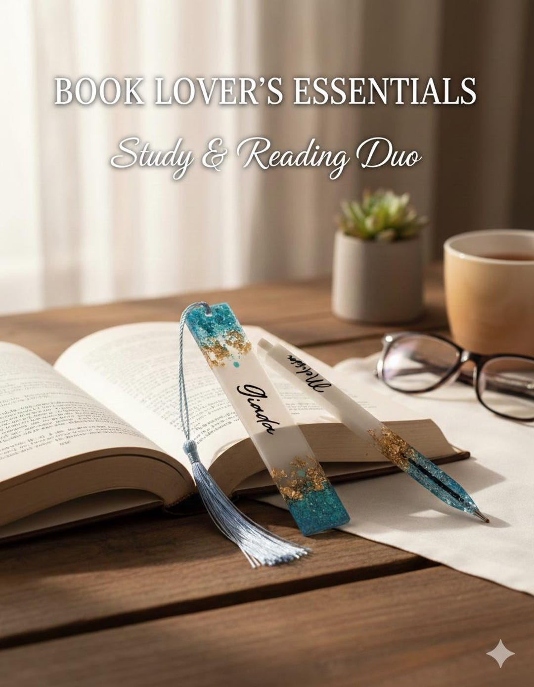 Personalized Resin Bookmark Pen Gift Set - Etsy