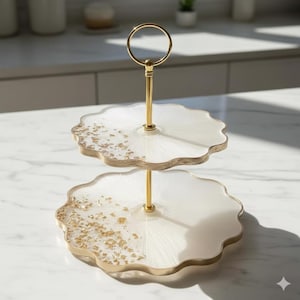 Geschenk für Gastgeberin - Handgemachtes Harz gestuftes Serviertablett, Gold Dessert Ständer