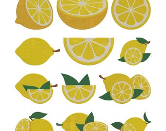Paquete de bordado a máquina de limones, juego de 12, descarga digital instantánea, tamaño 9.
