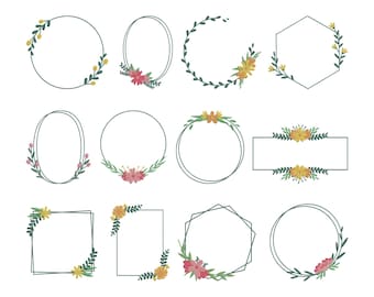 Floral Flower Border Machine Embroidery Bundle, Set of 12, Instant Download Digital, 6 Size