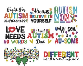 Awareness Puzzle Piece Machine Embroidery Bundle, Set of 8, Instant Download Digital, 7 Size