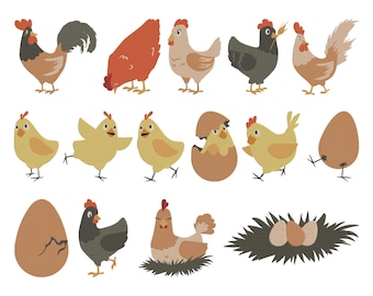 Chicken Farm Hen Embroidery Design, Farm Hen Rooster Chick Machine Embroidery File, 15 Design, 9 Size, Instant Download