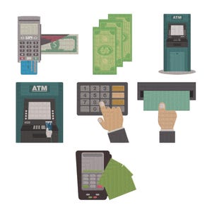 Banking Money Machine Embroidery Bundle, Set of 7, Withdrawal Embroidery Instant Download