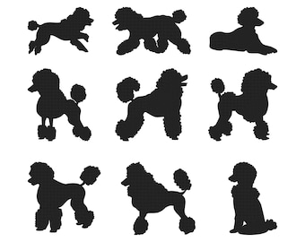 Poodle Dog Silhouette Machine Embroidery Design, Set of 9, Puppy Embroidery Instant Download