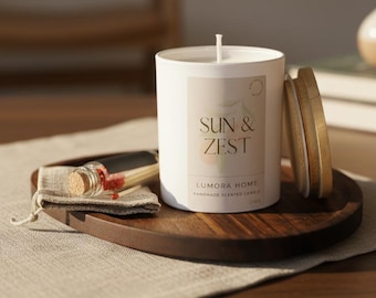Duftkerze SUN & ZEST aus Sojawachs im Glas mit Holzdeckel [Geschenk, Handmade, Nachhaltig, Natur, Entspannung, Vegan]