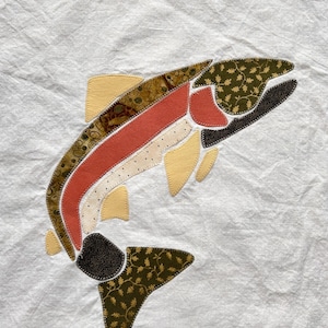 Jumping Trout Fish Patchwork Applique Sewing Pattern | 3 Printable PDF Sizes + SVG Cut File | Rainbow, Brook | Lake Life | Folk Art