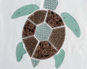 Sea Turtle Patchwork Applique Sewing Pattern | 3 Printable PDF Sizes, Master Guide + SVG Cut File | Ocean Quilt | Scrapbuster Upcycling