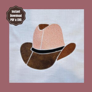 Patchwork-Applikationsmuster „Cowgirl-Cowboyhut“ | 3 druckbare PDF-Größen + SVG-Schnittdatei | Western-Landhausstil | Quiltblock