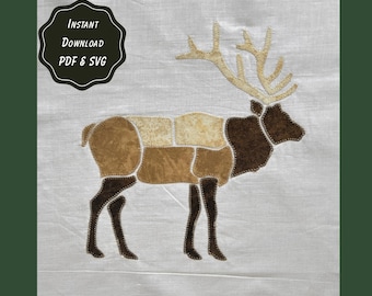 Elk Applique Patchwork Sewing Pattern | SVG Cut File + PDF Templates | Scrap Buster Folk Art | Great Outdoors Quilting Rocky Mountain