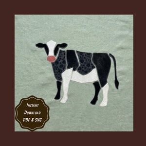 Cow Patchwork Applique Sewing Pattern | 3 Printable PDF Sizes + SVG Cut File | Dairy Barnyard Farm | Animal Quilt | DIY Nursery Decor