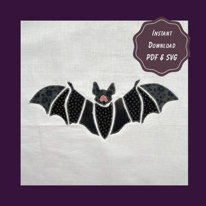 Patron d'appliqué chauve-souris patchwork | Modèle de courtepointe d'Halloween pour Cricut (SVG et PDF) | Gabarits de 9, 12 et 15 pouces | Patron de couture numérique effrayant