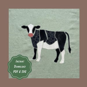 Cow Patchwork Applique Sewing Pattern | 3 Printable PDF Sizes + SVG Cut File | Dairy Barnyard Farm | Animal Quilt | DIY Nursery Decor