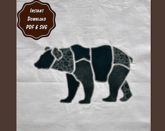 Bear Patchwork Applique Sewing Pattern | 3 Printable PDF Sizes + SVG Cut File | Black Brown Bear | Forest Wildlife | Folk Art | Nature Quilt