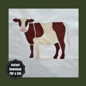 Cow Patchwork Applique Sewing Pattern | 3 Printable PDF Sizes + SVG Cut File | Dairy Barnyard Farm | Animal Quilt | DIY Nursery Decor