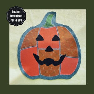 Patchwork Jackolantern Applique Pattern | Halloween Sewing Craft SVG & PDF (9, 12 and 15") Digital Product | Fall Quilt Template | Spooky