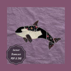 Orca Killer Whale Patchwork Applique Sewing Pattern | 3 Printable PDF Sizes + SVG Cut File | Ocean Quilt | Scrapbuster Upcycling | Coastal