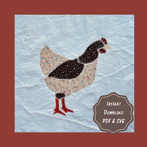 Chicken Patchwork Applique Sewing Pattern | 3 Printable PDF Sizes + SVG Cut File | Barnyard Farmhouse | Animal Quilt | Scrapbuster Folk Art