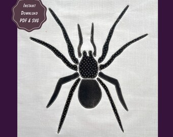 Patchwork Spider Applique Sewing Pattern | Halloween Quilt SVG & PDF | 9, 12, 15 Inch Templates | Spooky Bug Digital Sewing Pattern