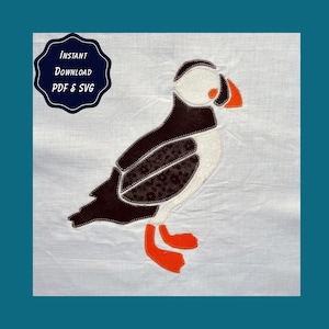 Puffin Bird Applique Sewing Pattern | 3 Printable PDF Sizes + SVG Cut File | Bird Quilt Block | Scrapbuster Fusible Web Patch | Atlantic