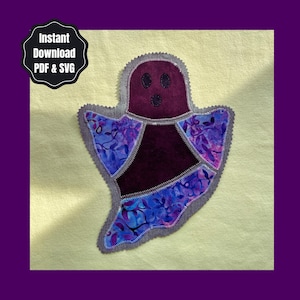 Patchwork Ghost Applique Pattern | Halloween Sewing Craft SVG & PDF (9, 12, 15") Digital Product | Fall Quilt Template | Spooky, Creepy