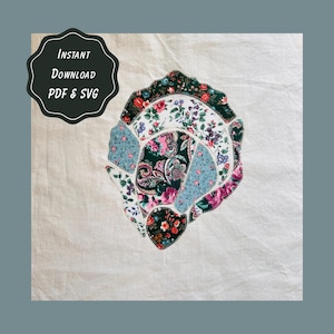 Oyster Patchwork Applique Sewing Pattern | 3 Printable PDF Sizes + SVG Cut File | Coastal Folk Art | Ocean Quilt Block | Scrapbuster