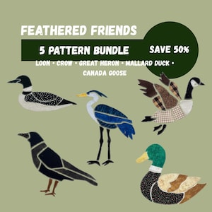 Wild Birds Applique Bundle • Loon Heron Crow Duck Goose • PDF Templates (9, 12 and 15") and SVG cut file • Patchwork Scrapbuster Quilt Block