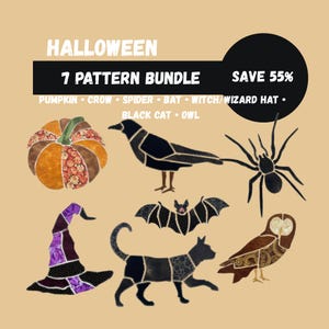 Halloween Patchwork Applique Pattern Bundle, Spooky Quilt Template SVG & PDF Instant Download, Fall Craft Collection 9, 12, 15 Inch Patterns