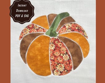 Patchwork Pumpkin Applique Pattern, Halloween Sewing Craft SVG & PDF Instant Download, Fall Quilt Template 9, 12, 15 Inch Pattern