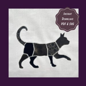 Patchwork Cat Applique Pattern | Halloween Quilt Cricut SVG & PDF | 9, 12, 15 Inch Templates | Spooky Pet Digital Sewing Pattern Fusible Web