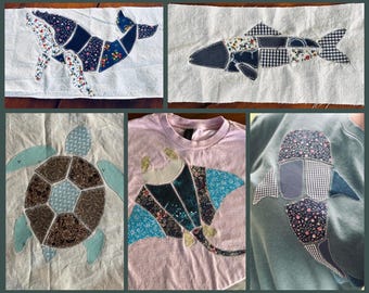 Ocean Animals Applique Sewing Pattern Bundle | Folk Art Whale Shark, Manta Ray, Humpback, Turtle, Sardine | SVG PDF Digital Download