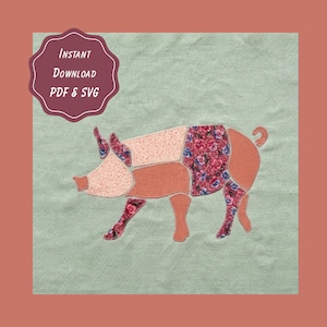 Naaipatroon voor een patchwork varkentje | 3 printbare PDF-formaten + SVG-snijbestand | Boerderijdecoratie | Dierenquilt | DIY met reststof