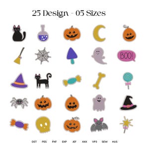 Halloween-Stickpaket mit 25 gruselig-süßen Aufnäher-Designs, Sofort-Download (dst, pes, exp, jep, vp3)