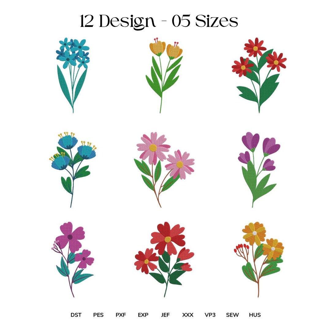 Mini Flower Bundle Embroidery Design, Botanical Floral Machine File ...