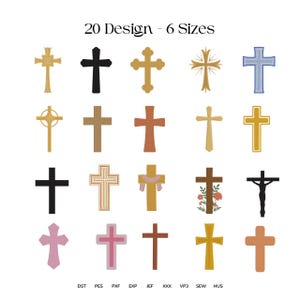 May include: A collection of twenty cross designs in various colors and styles, including gold, black, and brown. The image includes the text "20 Design - 6 Sizes" and several file type abbreviations.