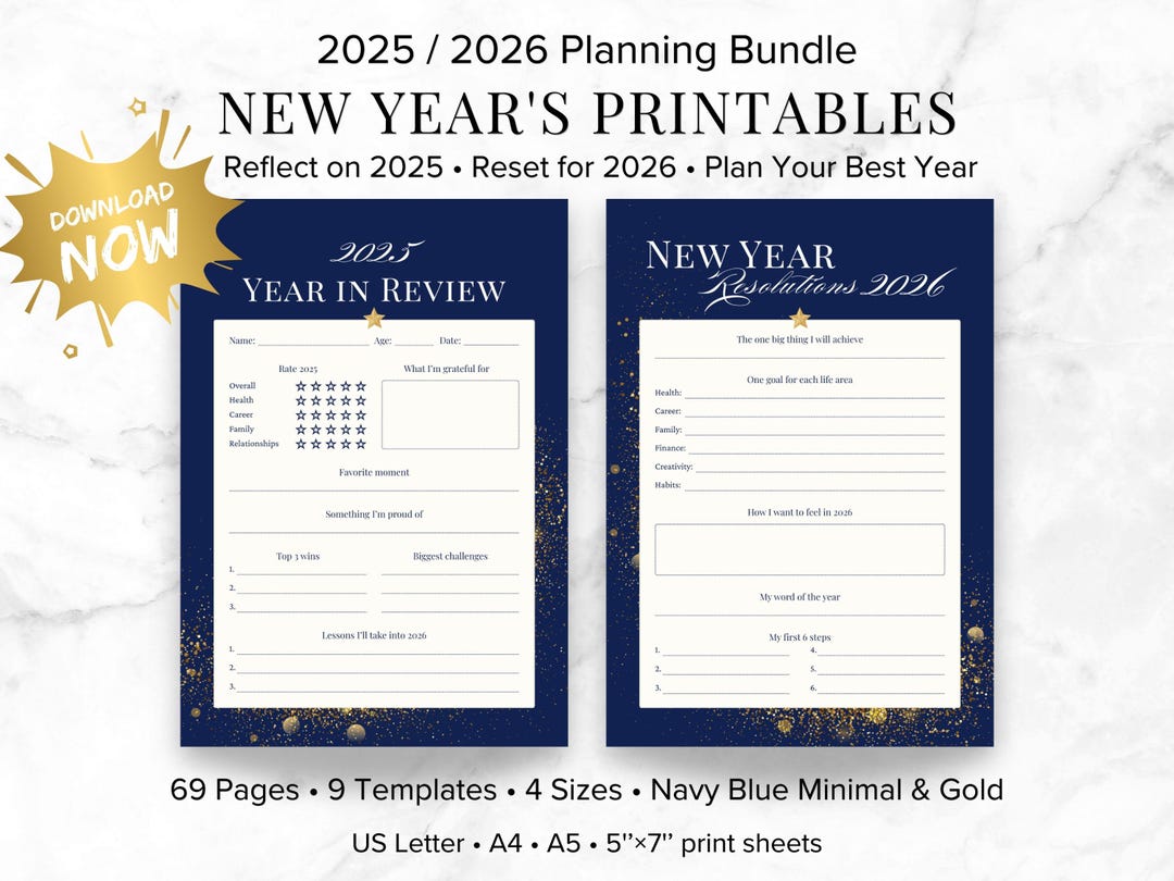 New Year Resolution Bundle • 2026 Goals Printables • Vision Board • New ...