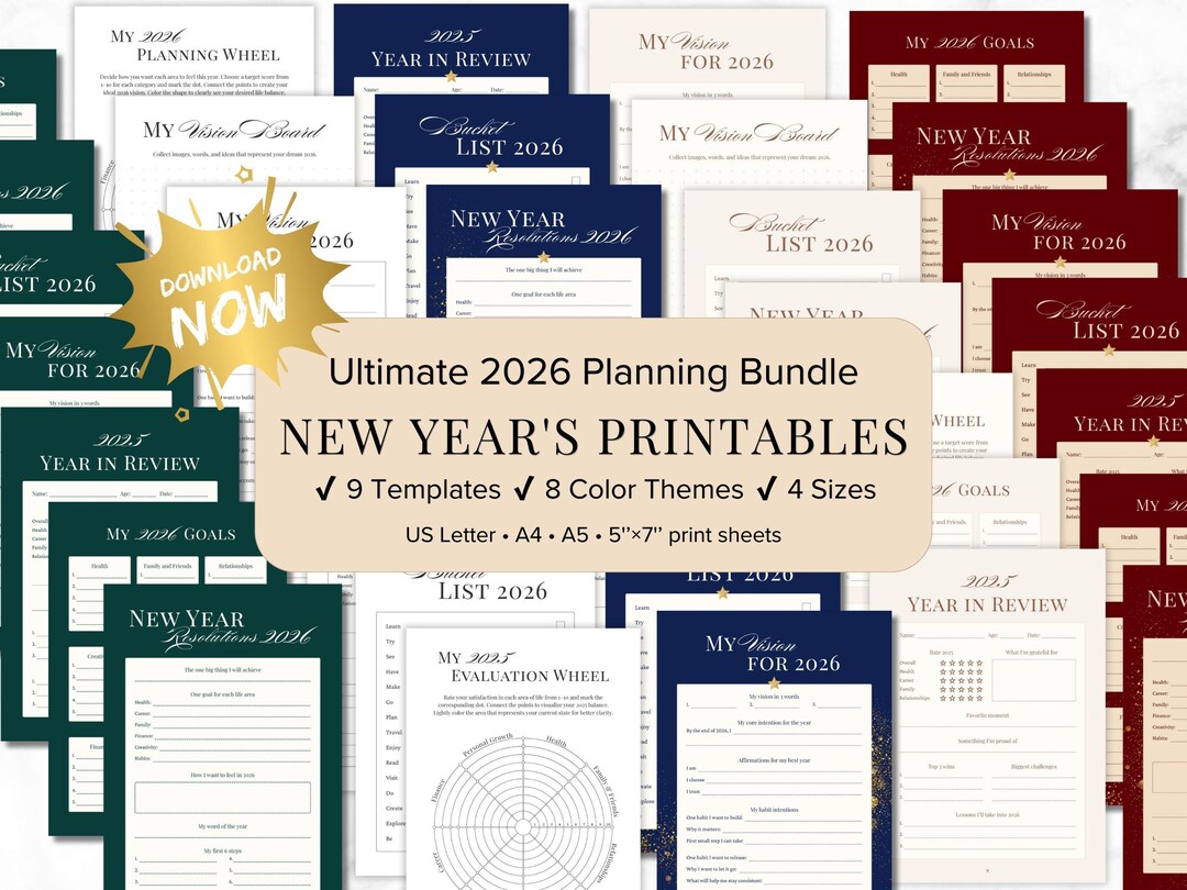 2026 New Year Planning Bundle | Goal Tracker, Vision Board, NY ...