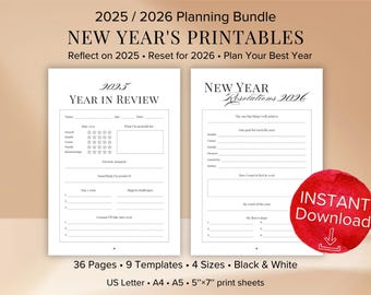 2026 New Year Resolution Goals Planner Kit • Black & White • New Year Games • New Years Printables A4 • A5 • Letter • 5x7