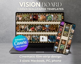 2026 Vision Board Template | Editable Canva Mood Board | Cinematic film Strip Wallpaper for Desktop & Phone