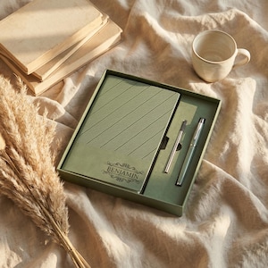 Gepersonaliseerd notitieboekje met pen, aangepaste cadeauset voor naamdagboek, cadeau nieuwe baan, kantoorcadeau, Vaderdagcadeau, bedankje